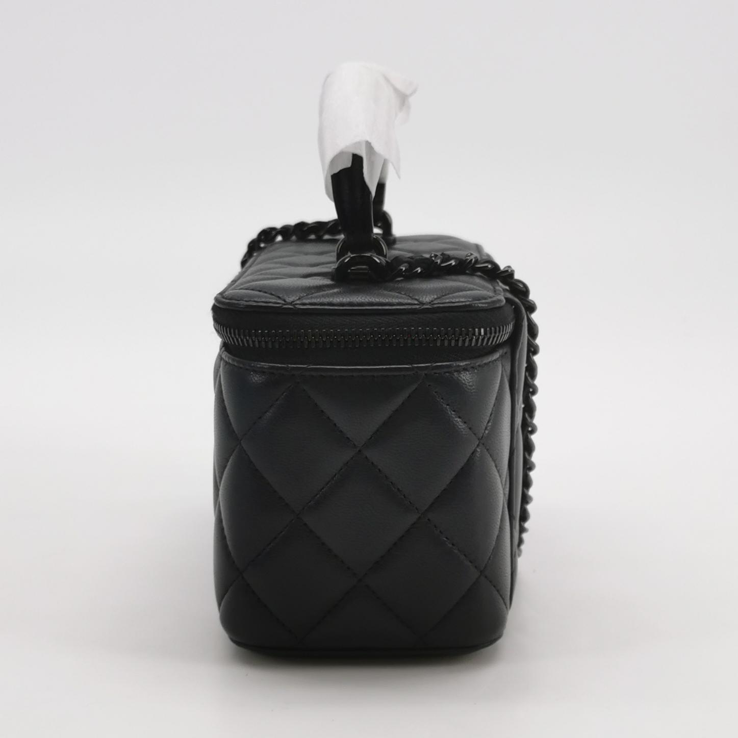 Chanel Black Quilted Lambskin Vanity Case Mini Shoulder Bag with Black Hardware Brand view 3