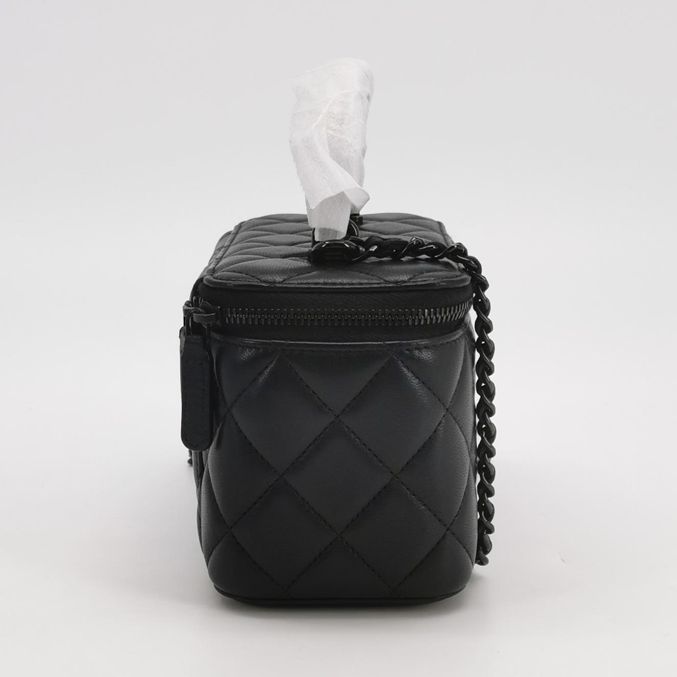 Chanel Black Quilted Lambskin Vanity Case Mini Shoulder Bag with Black Hardware Brand view 4