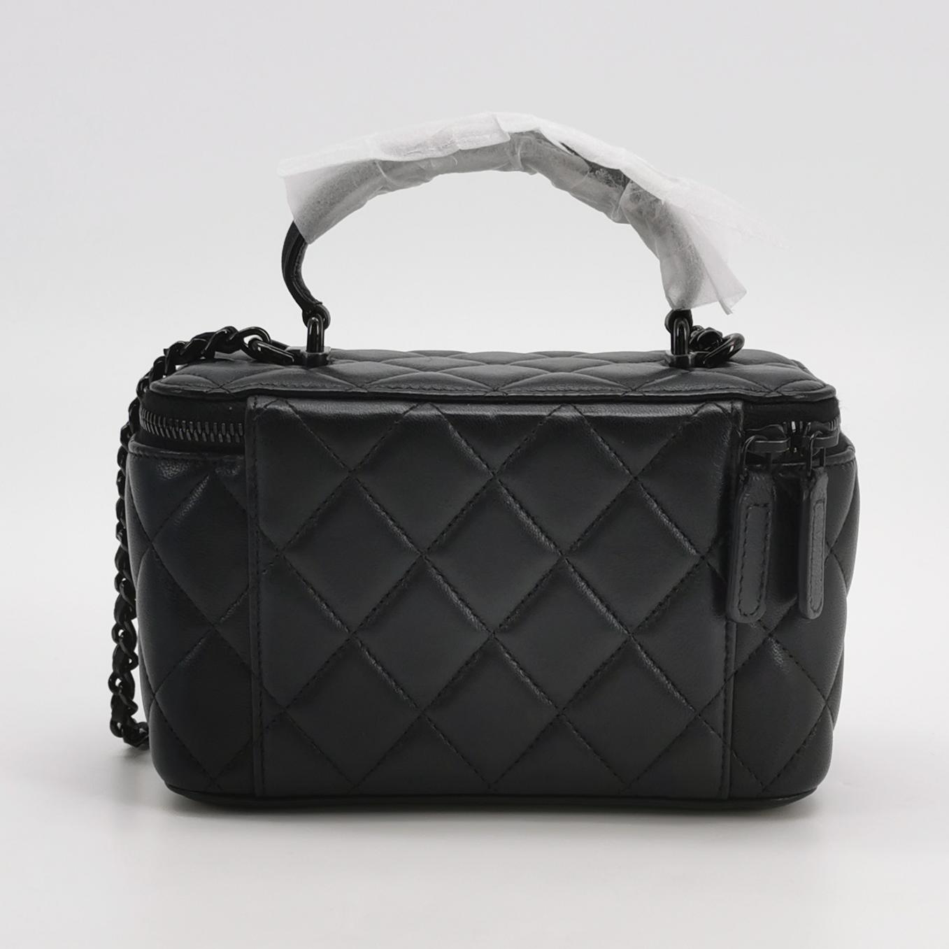 Chanel Black Quilted Lambskin Vanity Case Mini Shoulder Bag with Black Hardware Brand view 5