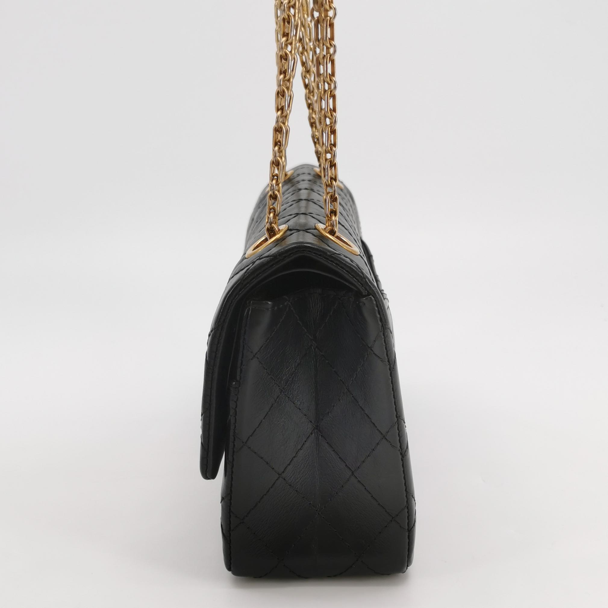 Chanel Classic Medium 2.55 Reissue Flag Bag in Black Oiled Calfskin with Aged Hardware view 6