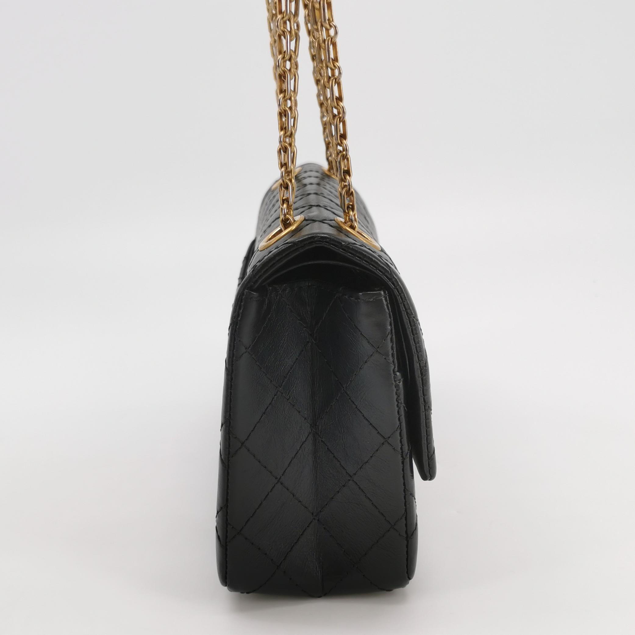 Chanel Classic Medium 2.55 Reissue Flag Bag in Black Oiled Calfskin with Aged Hardware view 5