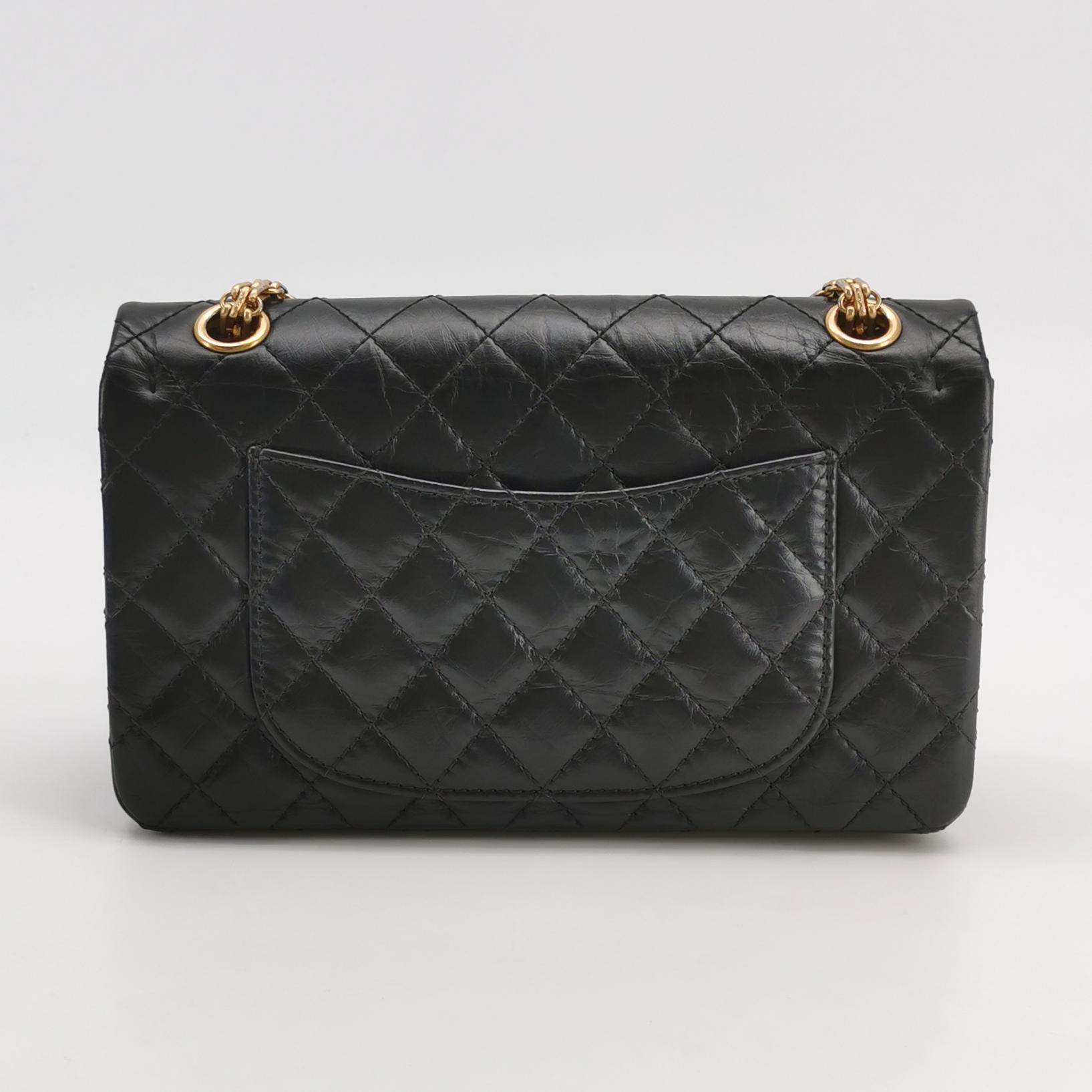 Chanel Classic Medium 2.55 Reissue Flag Bag in Black Oiled Calfskin with Aged Hardware view 4
