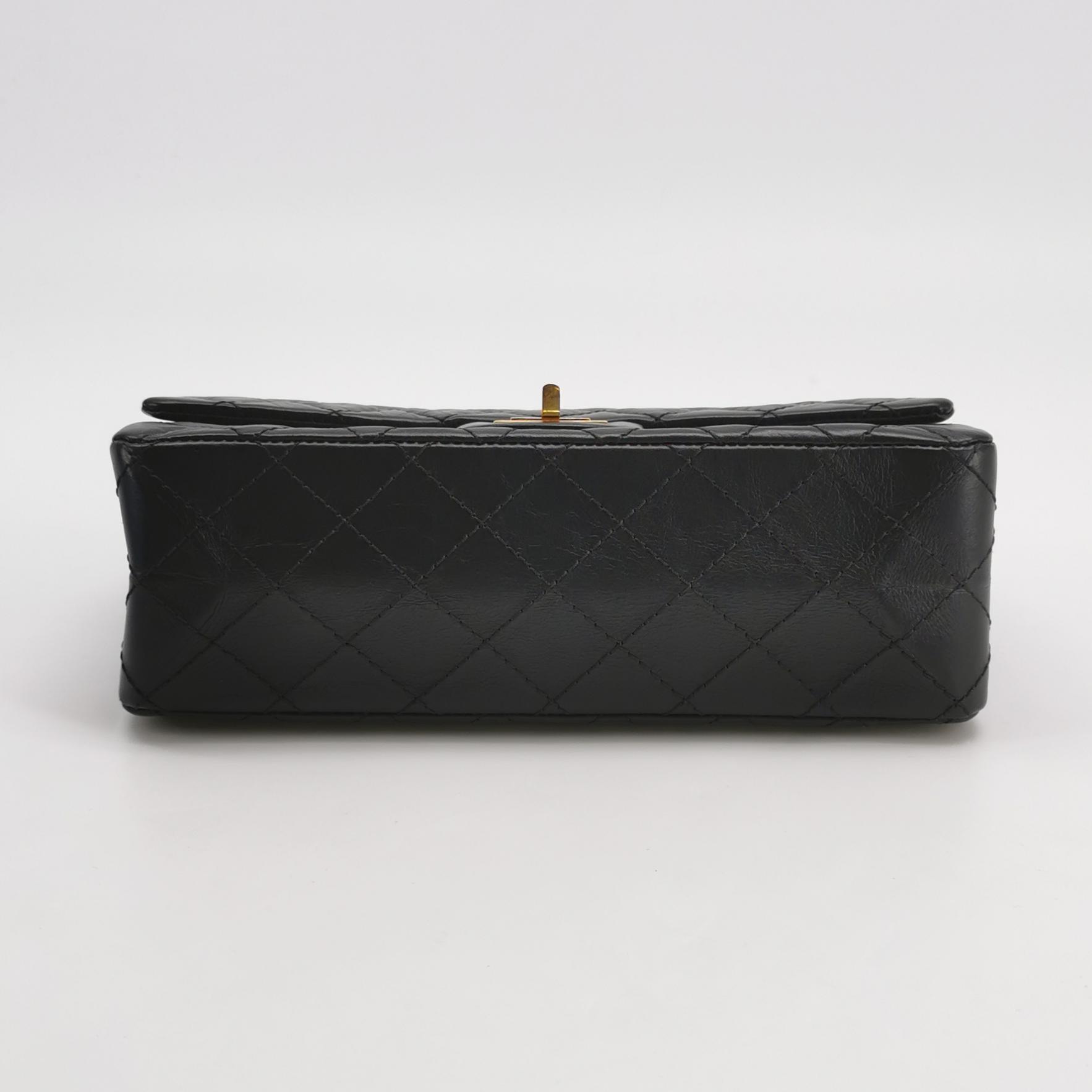 Chanel Classic Medium 2.55 Reissue Flag Bag in Black Oiled Calfskin with Aged Hardware view 3