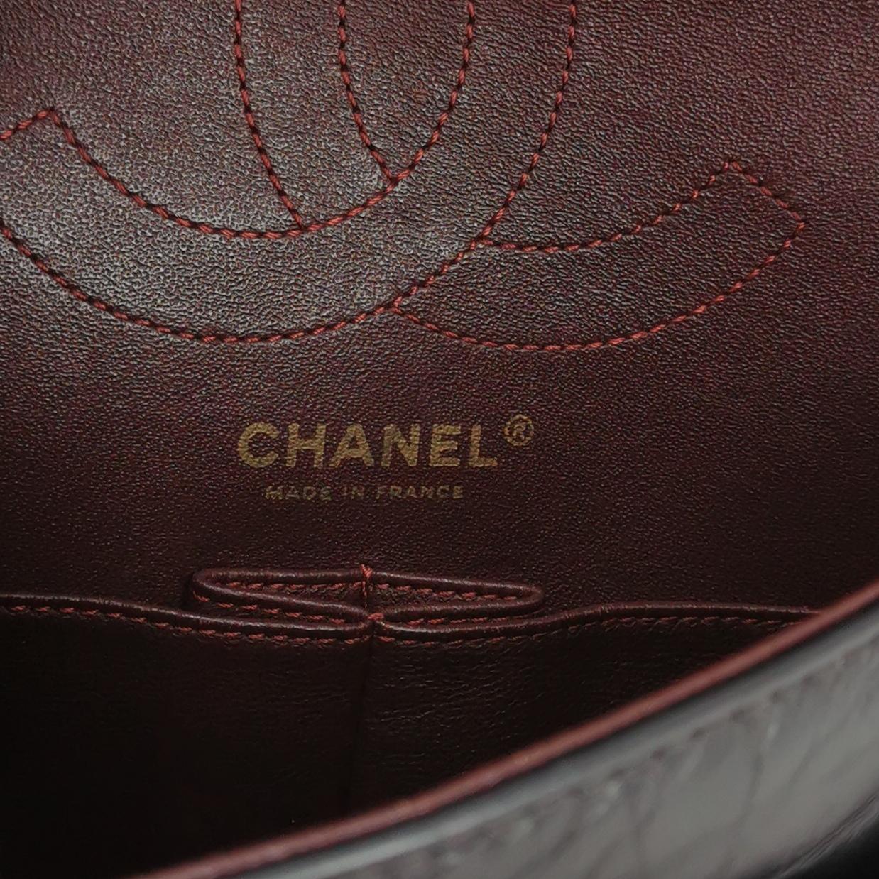 Chanel Classic Medium 2.55 Reissue Flag Bag in Black Oiled Calfskin with Aged Hardware view 8