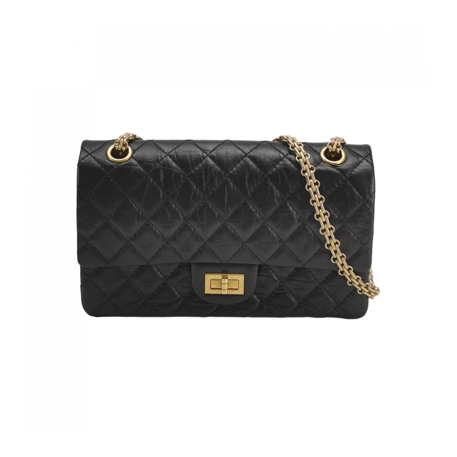Chanel Classic Medium 2.55 Reissue Flag Bag in Black Oiled Calfskin with Aged Hardware