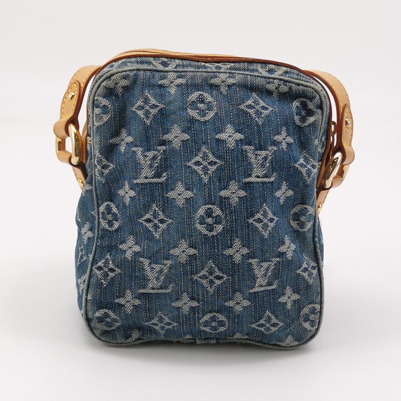 Louis Vuitton Baggy PM in Blue Denim Monogram with Vachetta Leather Trim view 3