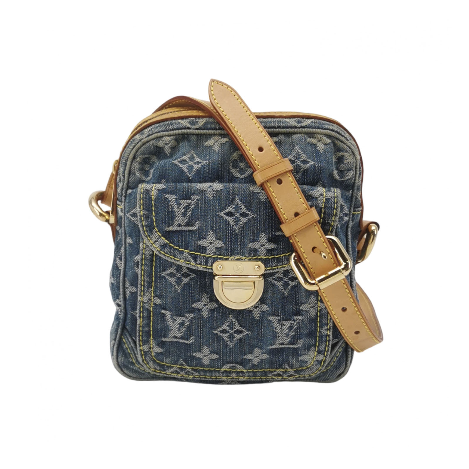 Louis Vuitton Baggy PM in Blue Denim Monogram with Vachetta Leather Trim