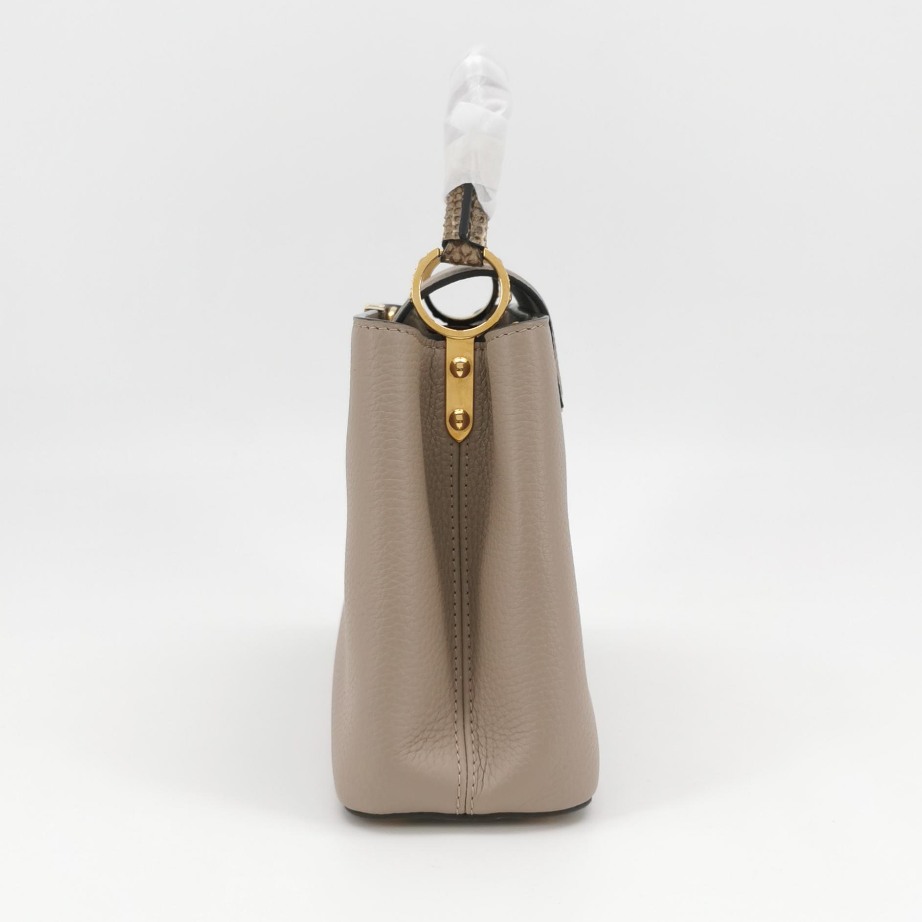 Louis Vuitton Capucines BB in Light Gray Taurillon Leather with Snakeskin Accents view 2
