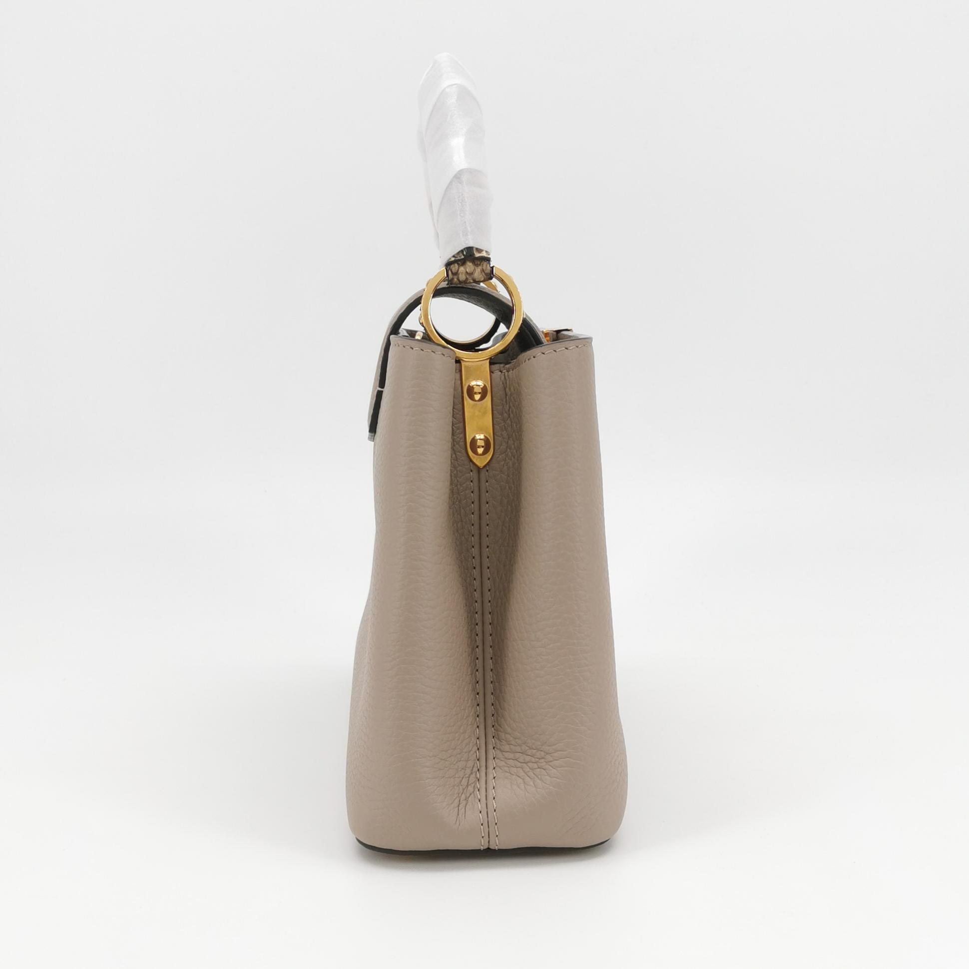 Louis Vuitton Capucines BB in Light Gray Taurillon Leather with Snakeskin Accents view 3