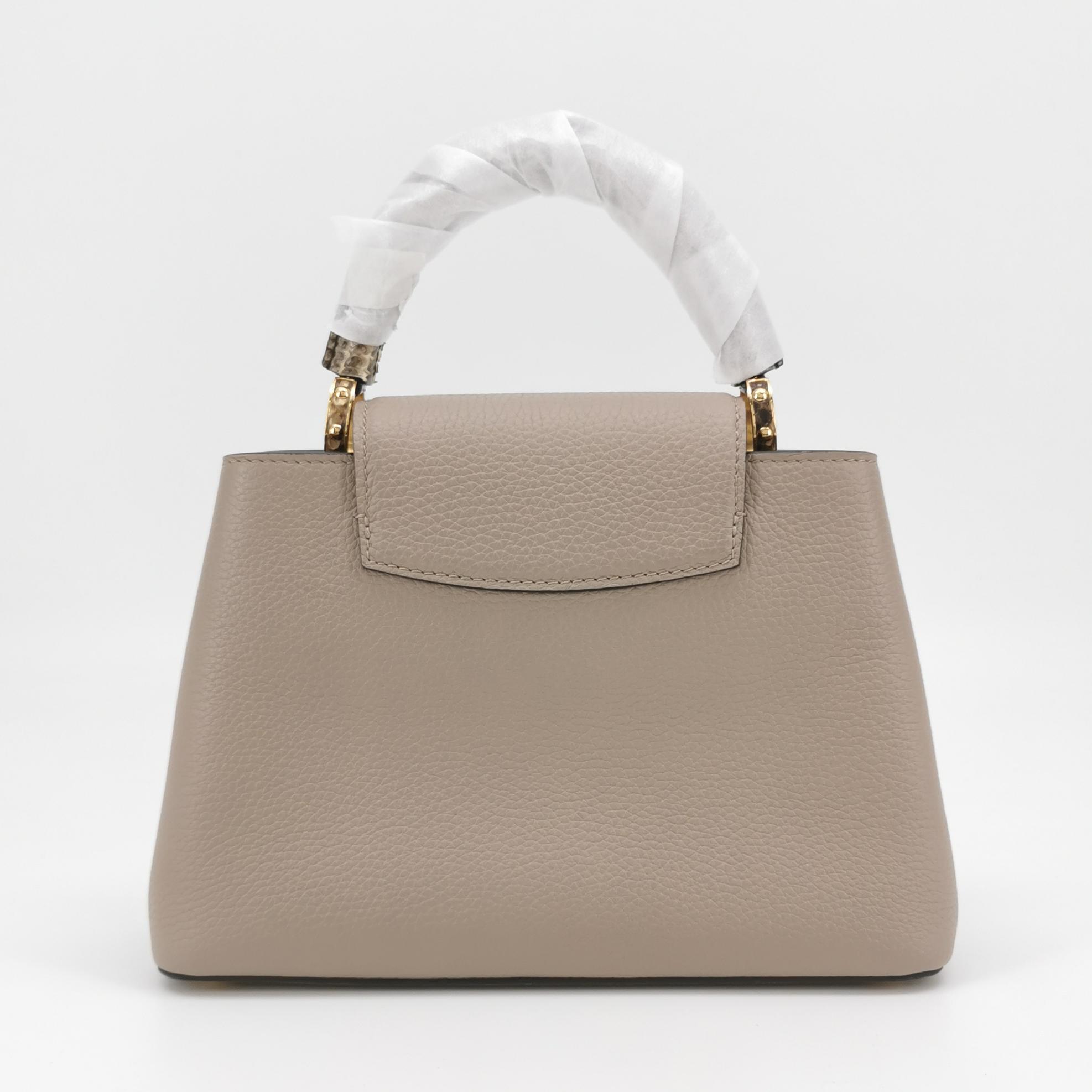 Louis Vuitton Capucines BB in Light Gray Taurillon Leather with Snakeskin Accents view 4