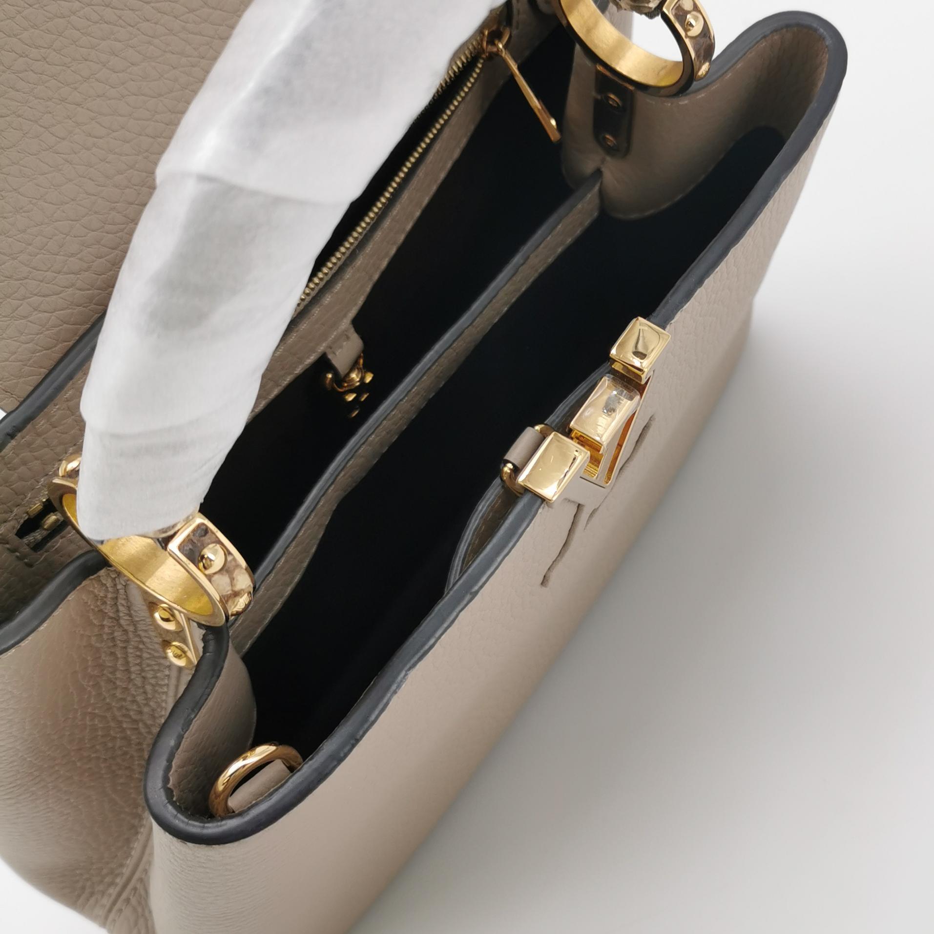 Louis Vuitton Capucines BB in Light Gray Taurillon Leather with Snakeskin Accents view 7