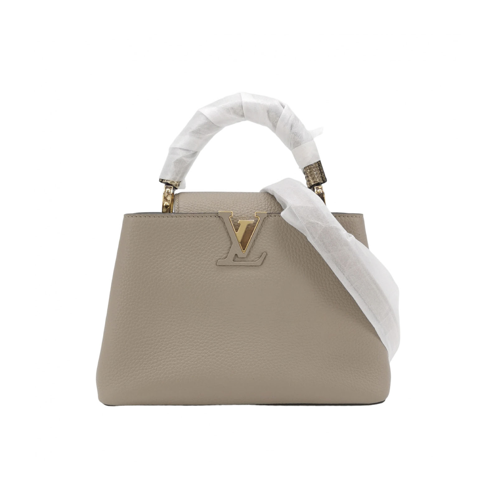 Louis Vuitton Capucines BB in Light Gray Taurillon Leather with Snakeskin Accents