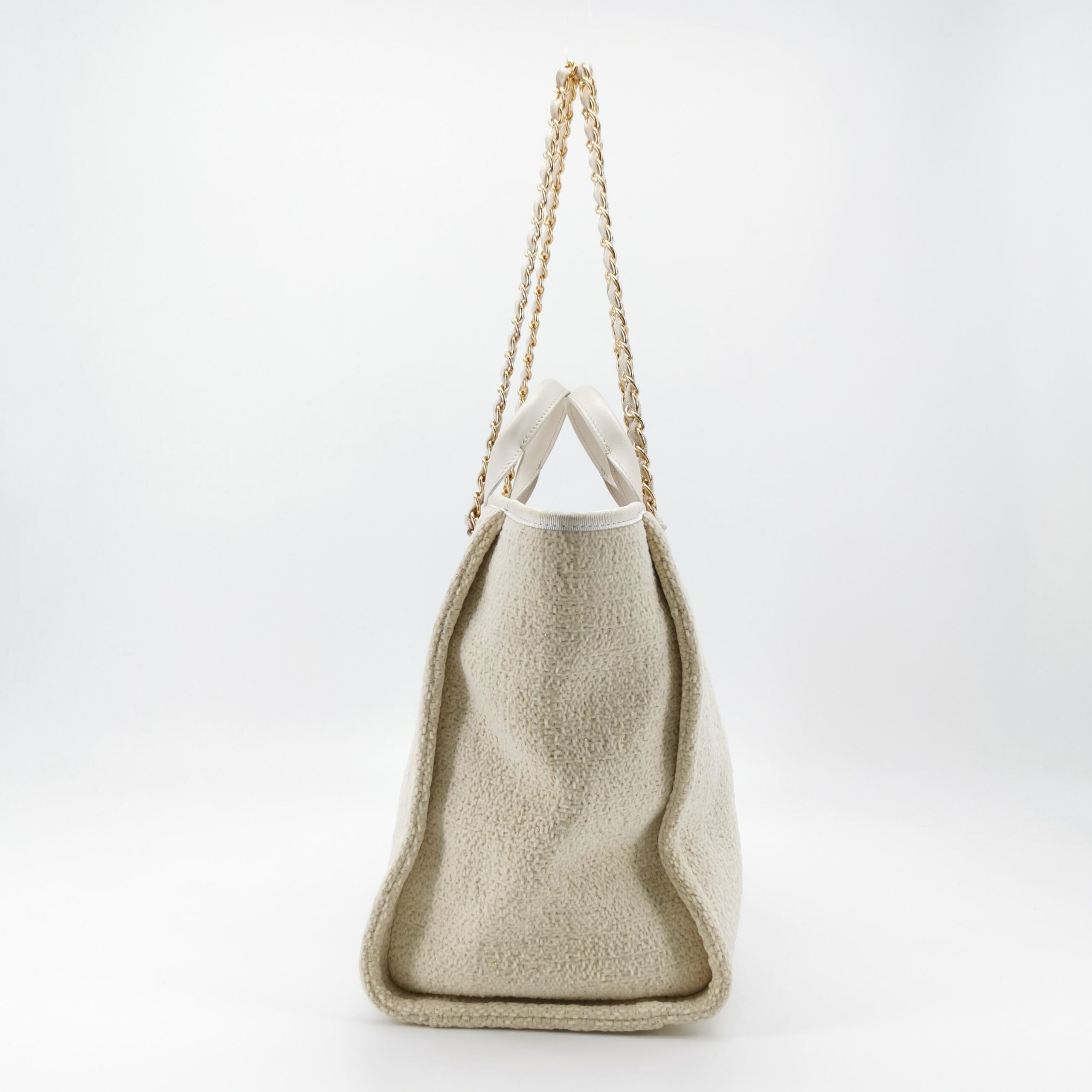 Chanel Large Deauville Tote in Cream Leather and Tweed view 3