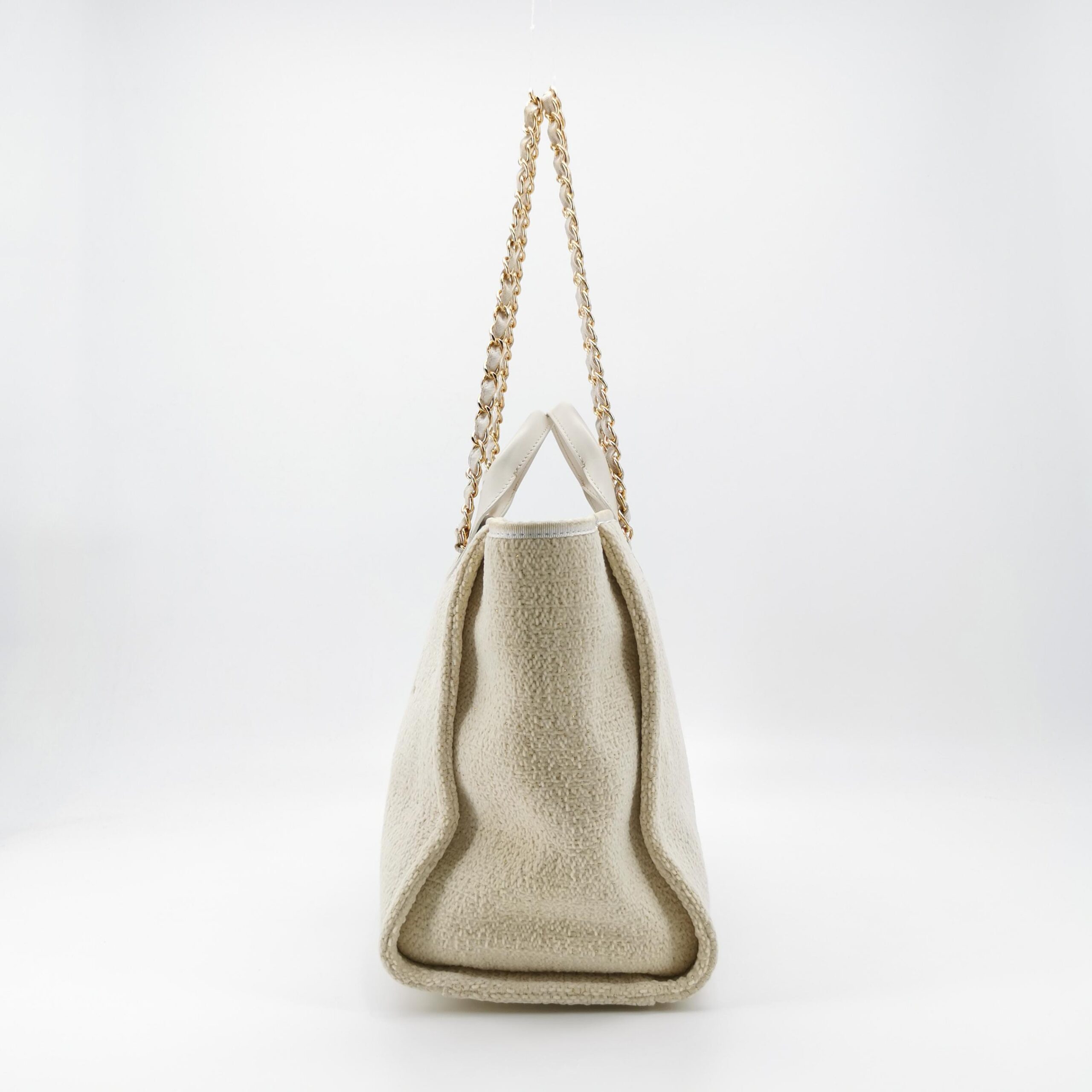 Chanel Large Deauville Tote in Cream Leather and Tweed view 6