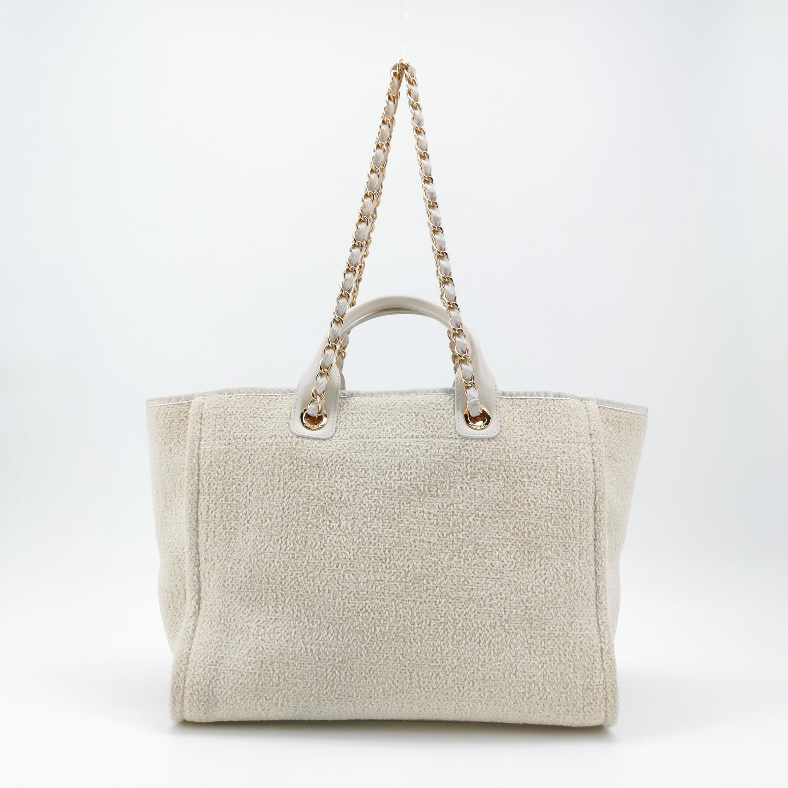 Chanel Large Deauville Tote in Cream Leather and Tweed view 5
