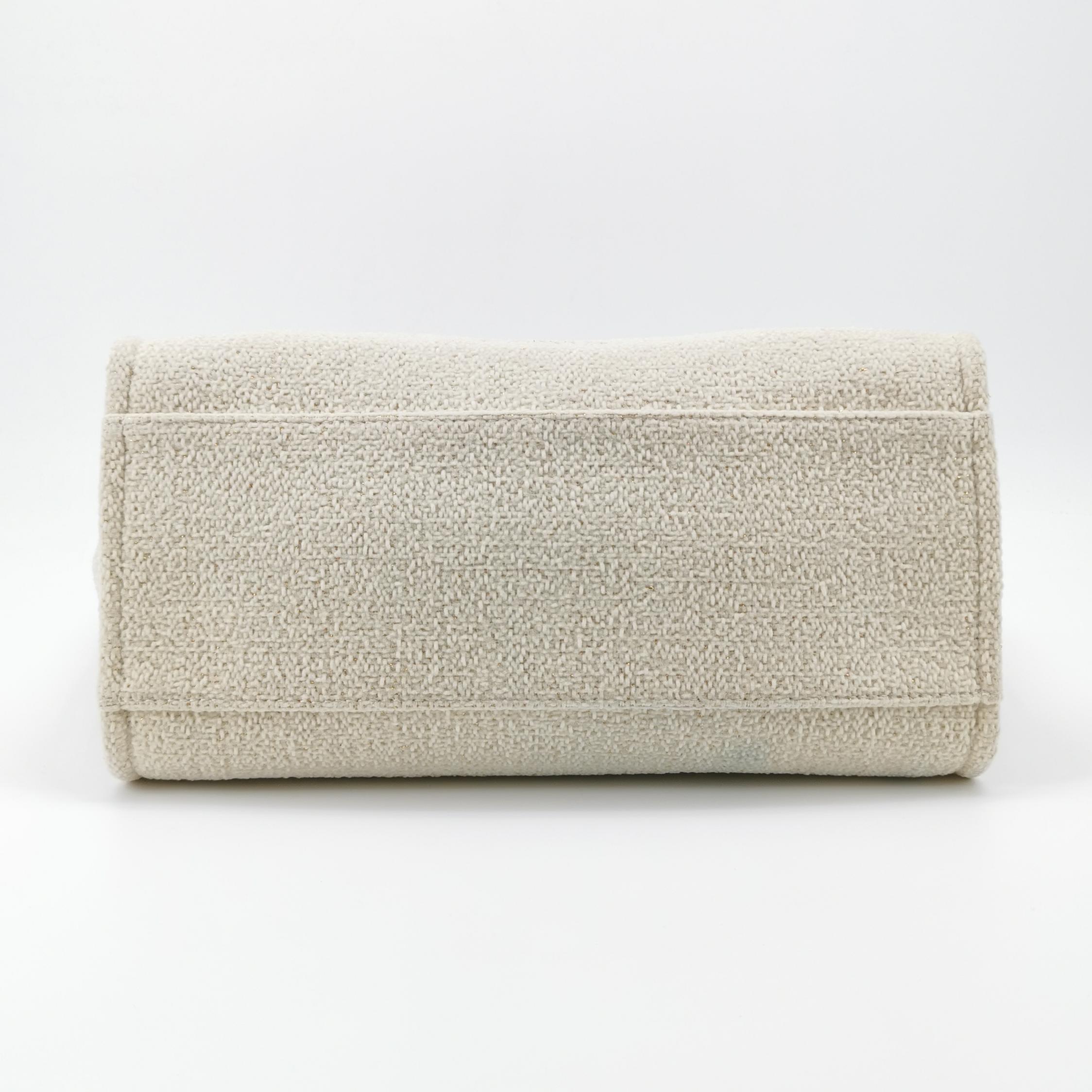 Chanel Large Deauville Tote in Cream Leather and Tweed view 4