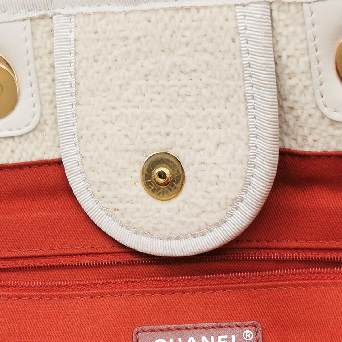 Chanel Large Deauville Tote in Cream Leather and Tweed view 7