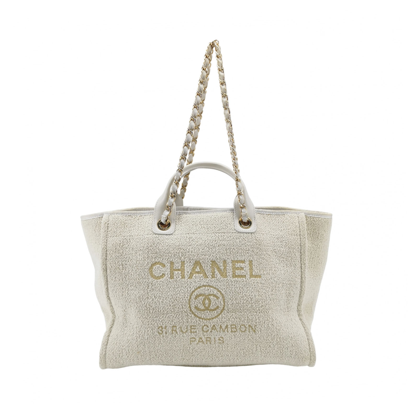 Chanel Large Deauville Tote in Cream Leather and Tweed