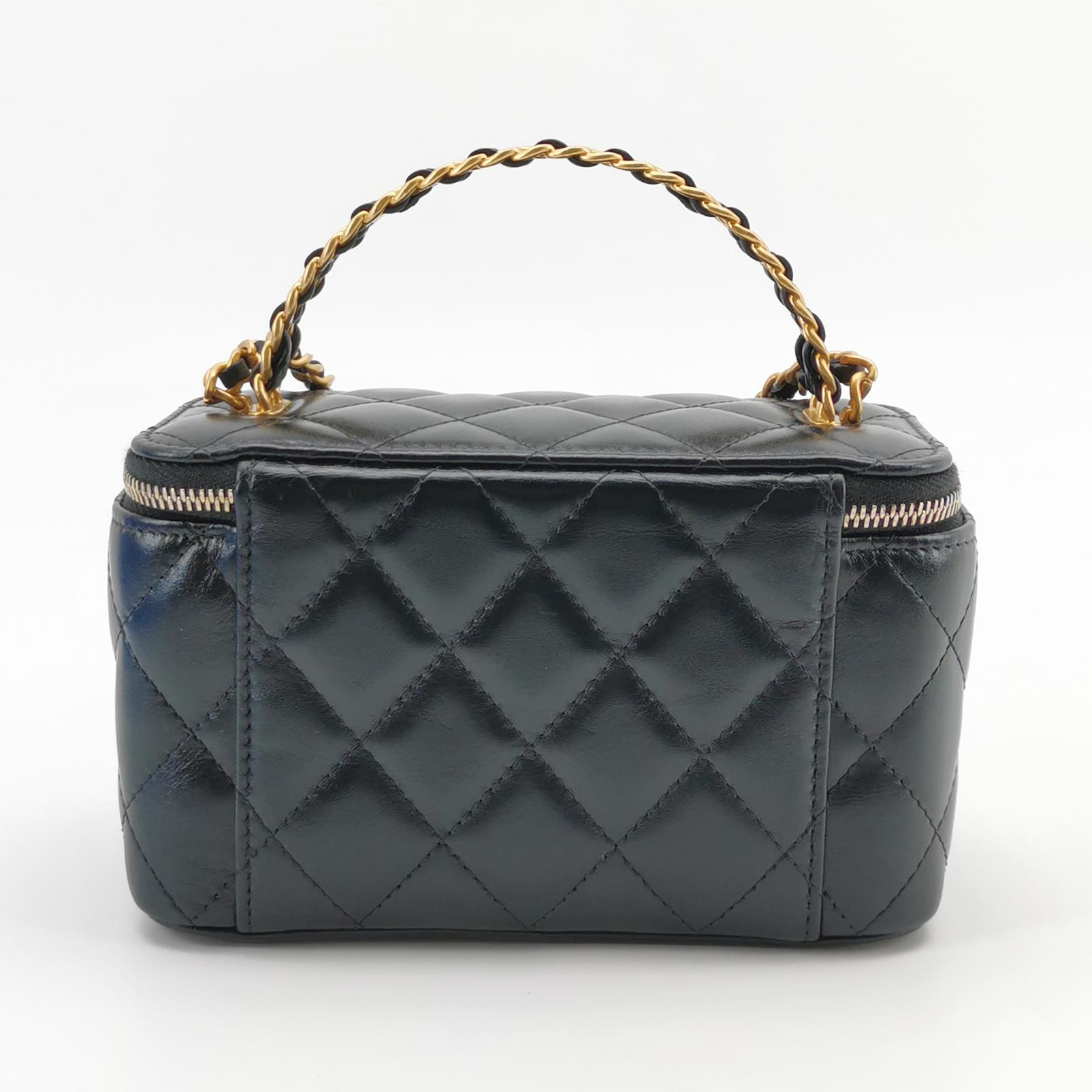 Chanel Black Quilted Leather Vanity Case Mini Shoulder Bag with Gold Hardware view 3