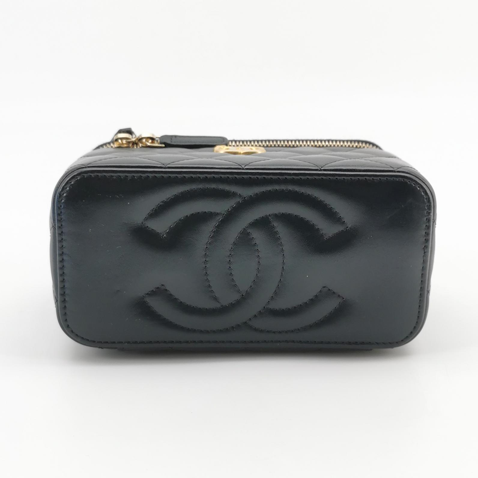 Chanel Black Quilted Leather Vanity Case Mini Shoulder Bag with Gold Hardware view 8