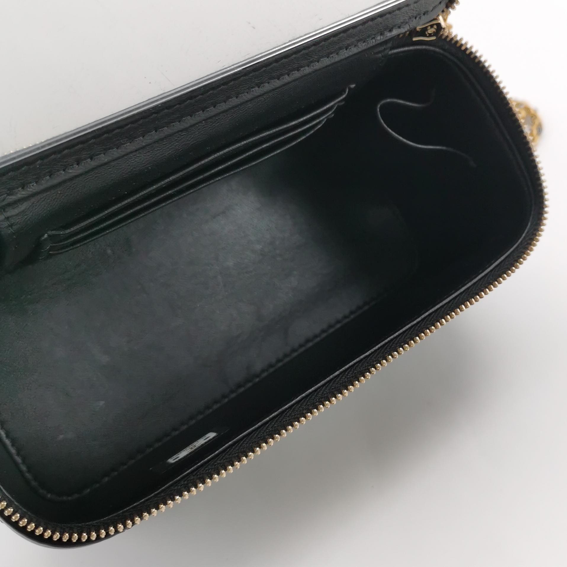 Chanel Black Quilted Leather Vanity Case Mini Shoulder Bag with Gold Hardware view 7