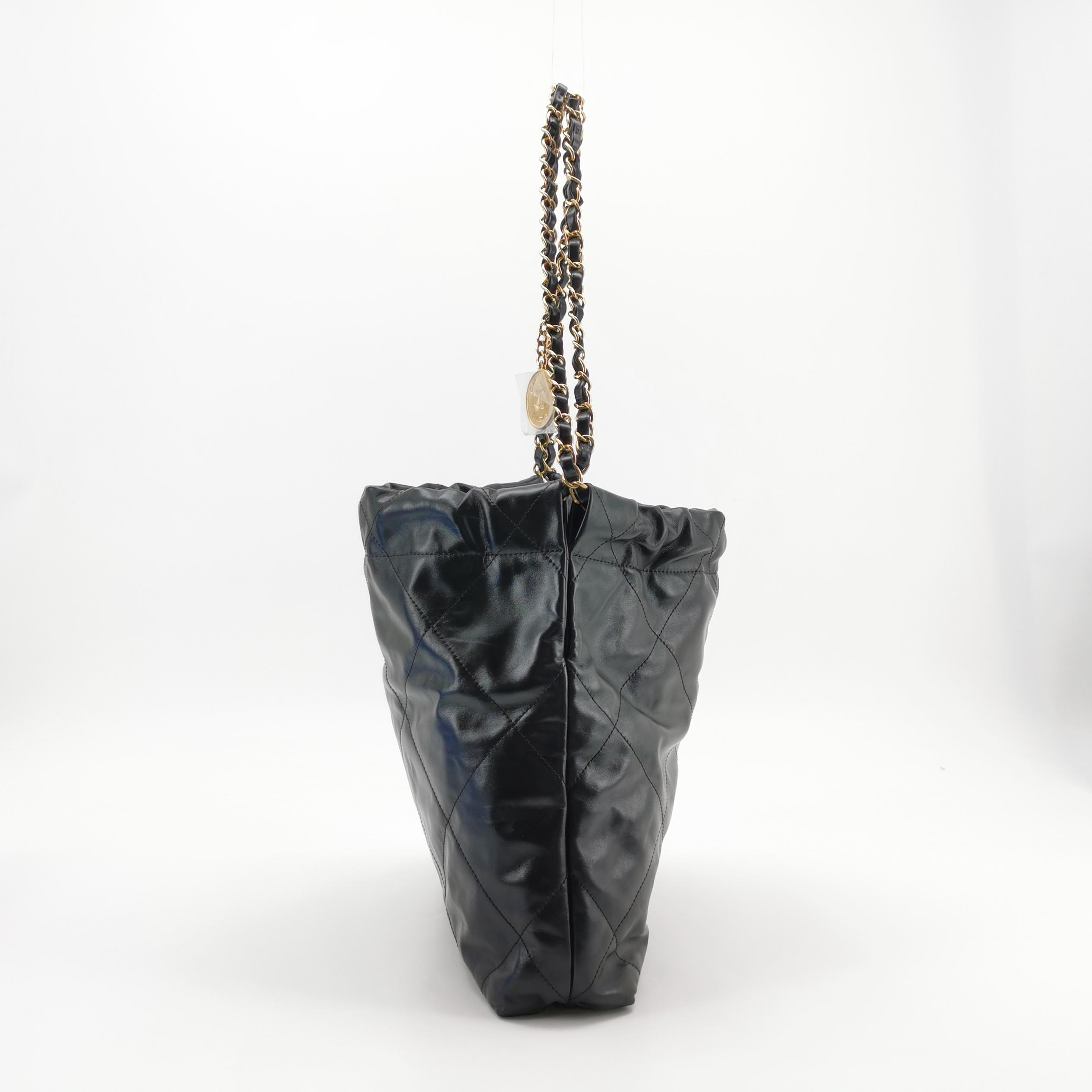 Chanel Small 22 Bag in Black Oiled Calfskin with Gold Hardware view 4