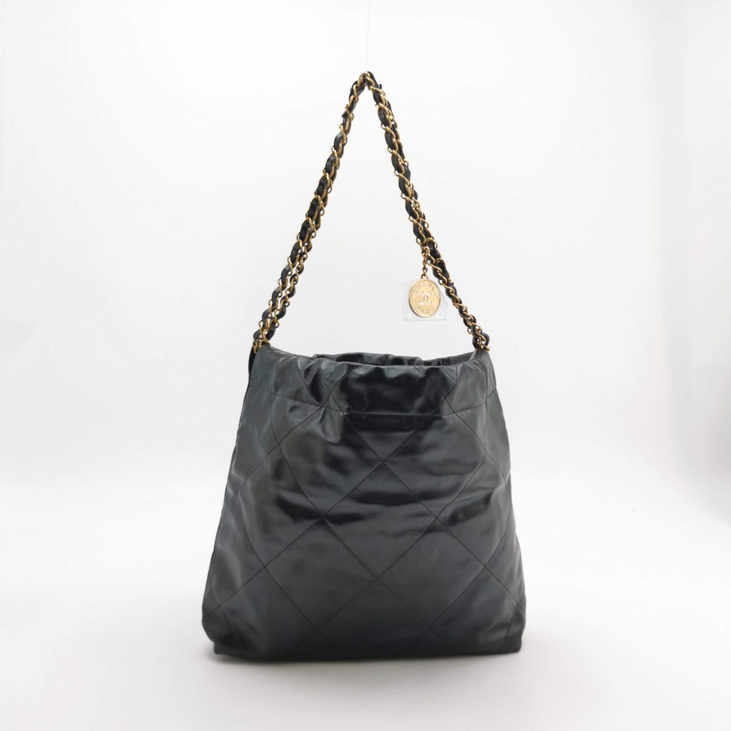Chanel Small 22 Bag in Black Oiled Calfskin with Gold Hardware view 5