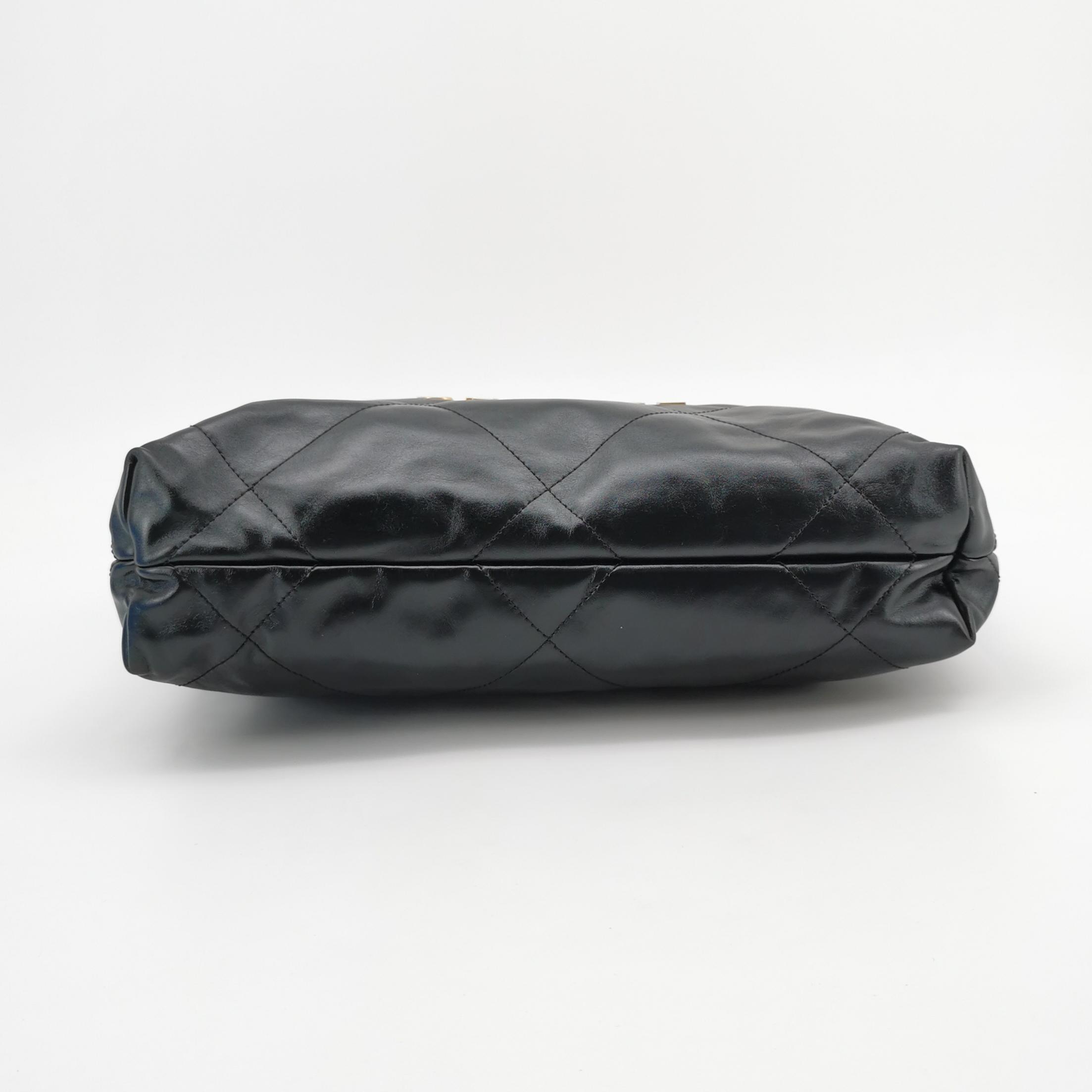 Chanel Small 22 Bag in Black Oiled Calfskin with Gold Hardware view 6