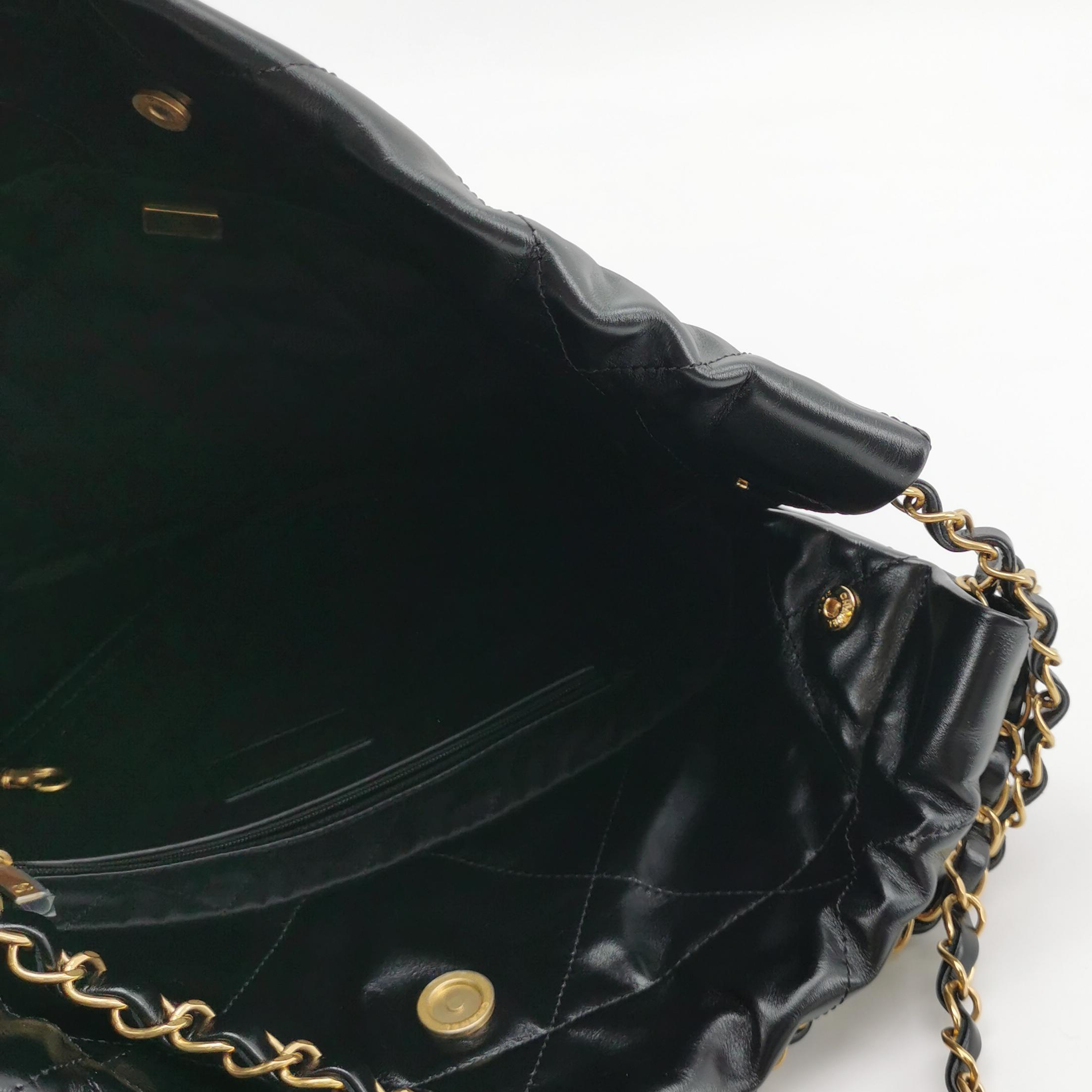 Chanel Small 22 Bag in Black Oiled Calfskin with Gold Hardware view 8