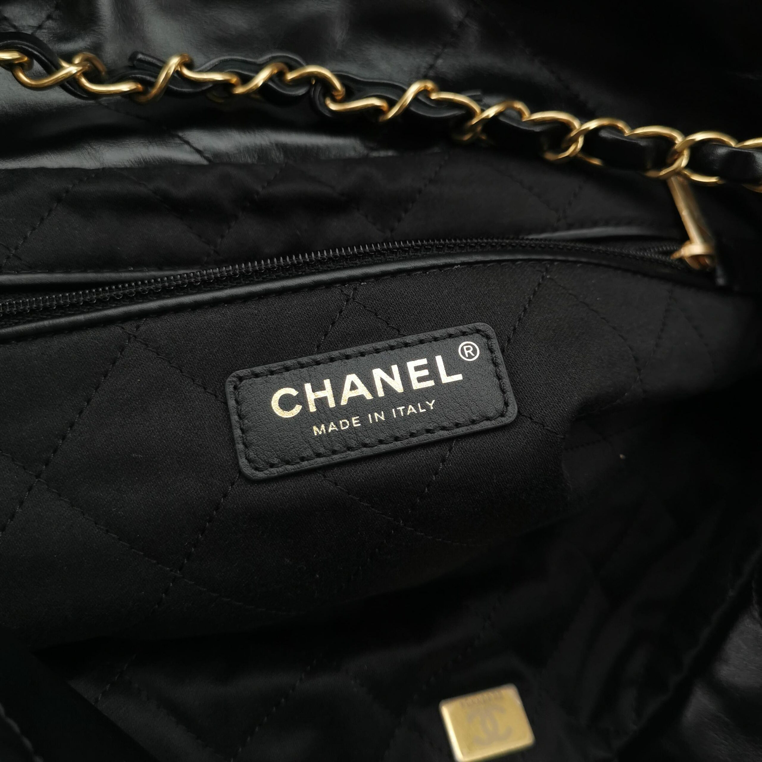 Chanel Small 22 Bag in Black Oiled Calfskin with Gold Hardware view 7