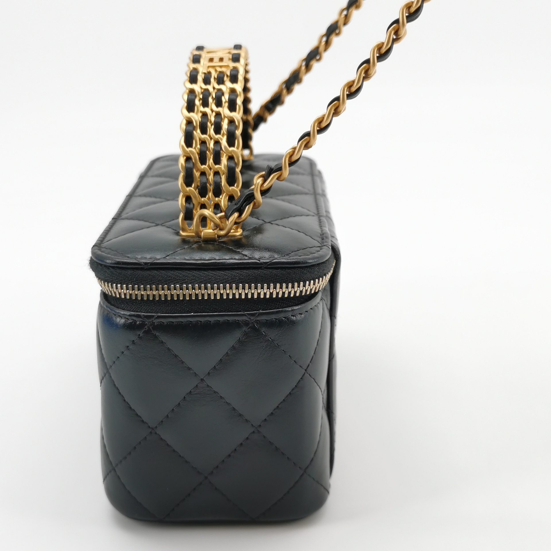 Chanel Black Quilted Leather Vanity Case Mini Shoulder Bag with Gold Hardware view 5