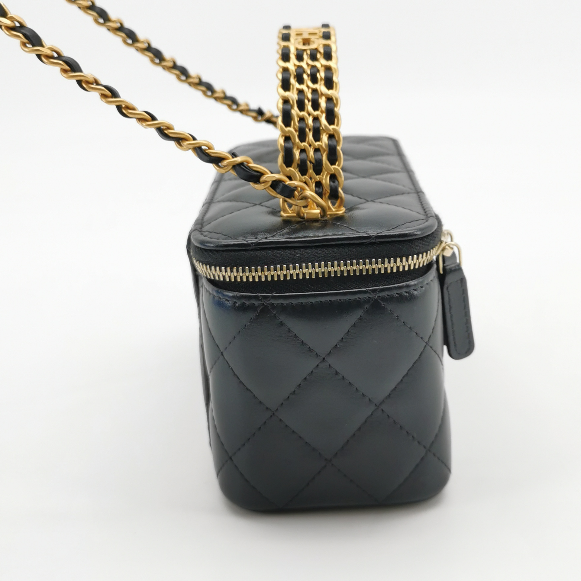 Chanel Black Quilted Leather Vanity Case Mini Shoulder Bag with Gold Hardware view 4