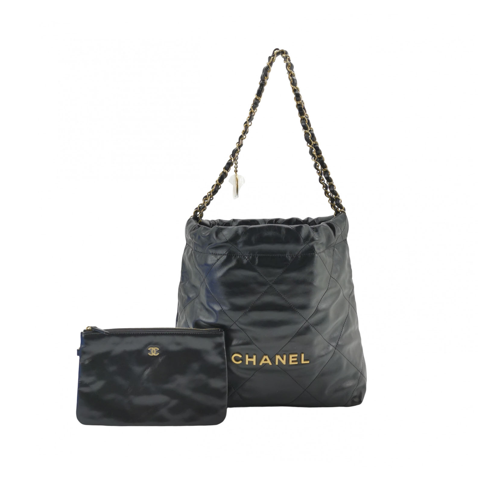 Chanel Small 22 Bag in Black Oiled Calfskin with Gold Hardware
