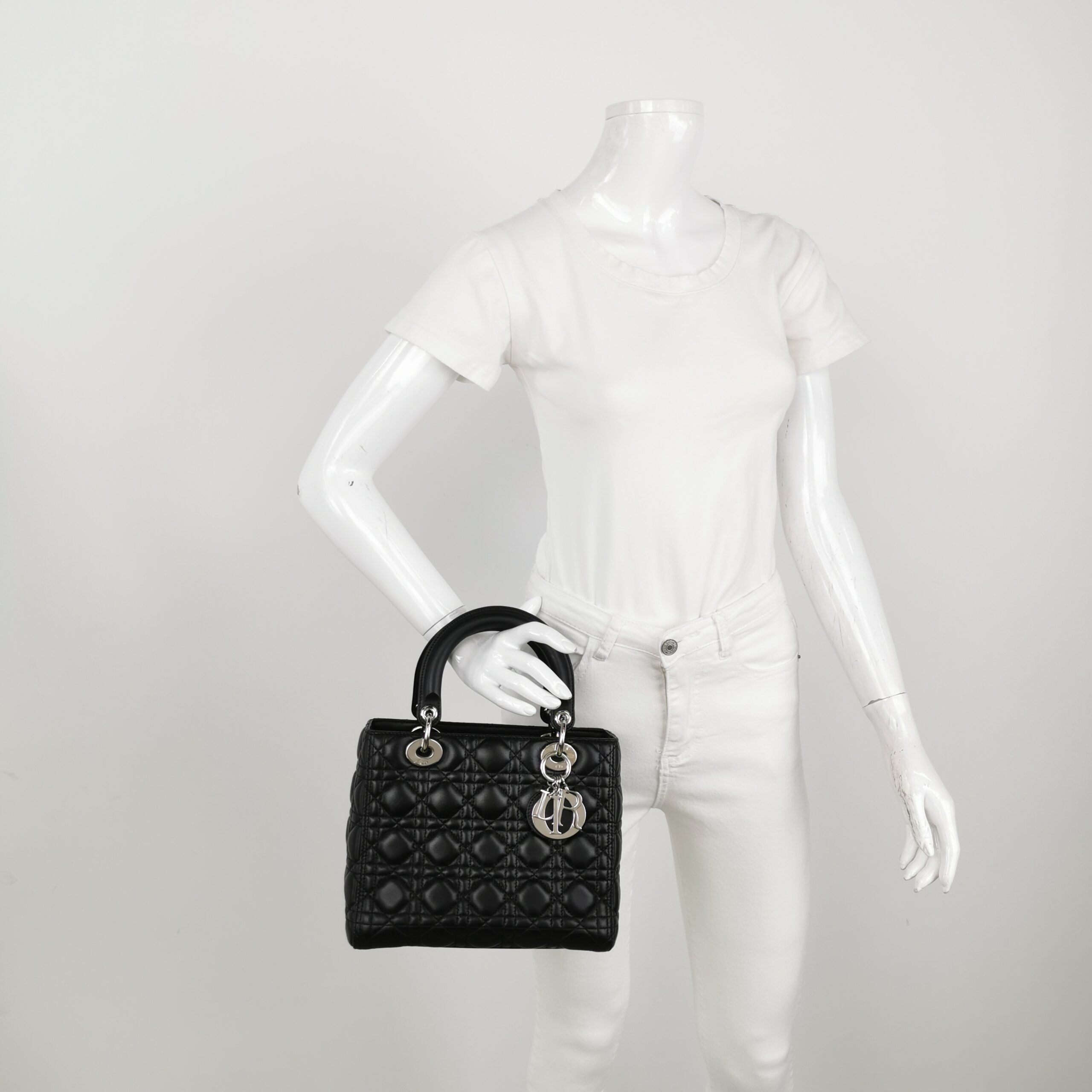 Dior Black Cannage Lambskin Lady Dior Mini with Silver Hardware view 2