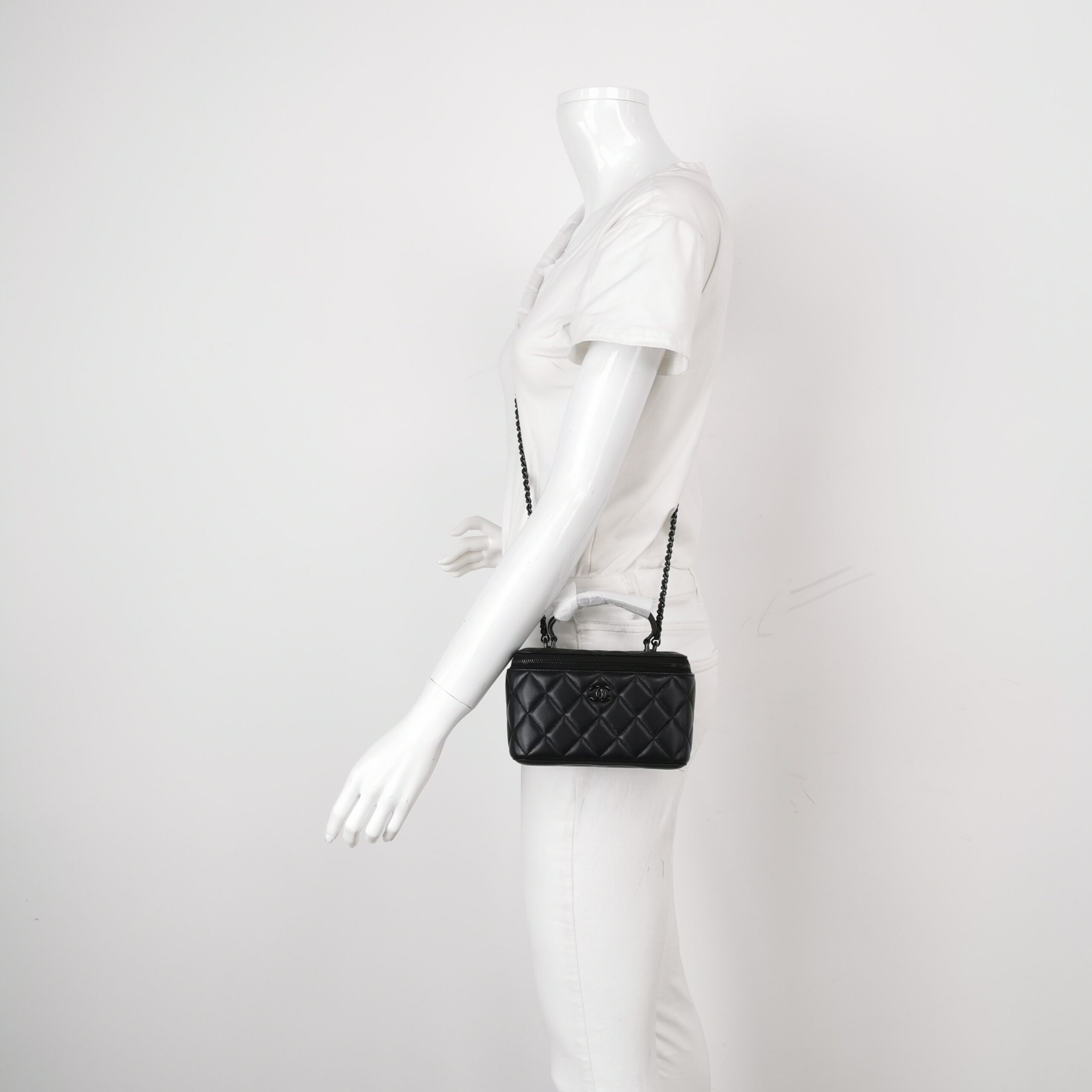 Chanel Black Quilted Lambskin Vanity Case Mini Shoulder Bag with Black Hardware Brand view 2