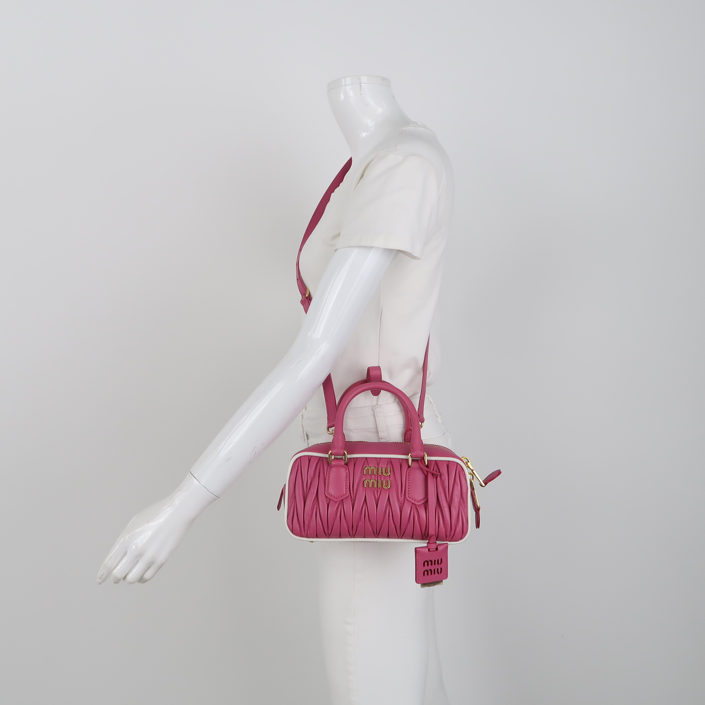 Miu Miu Pink Matelassé Nappa Leather Shoulder Bag with Gold Hardware view 2
