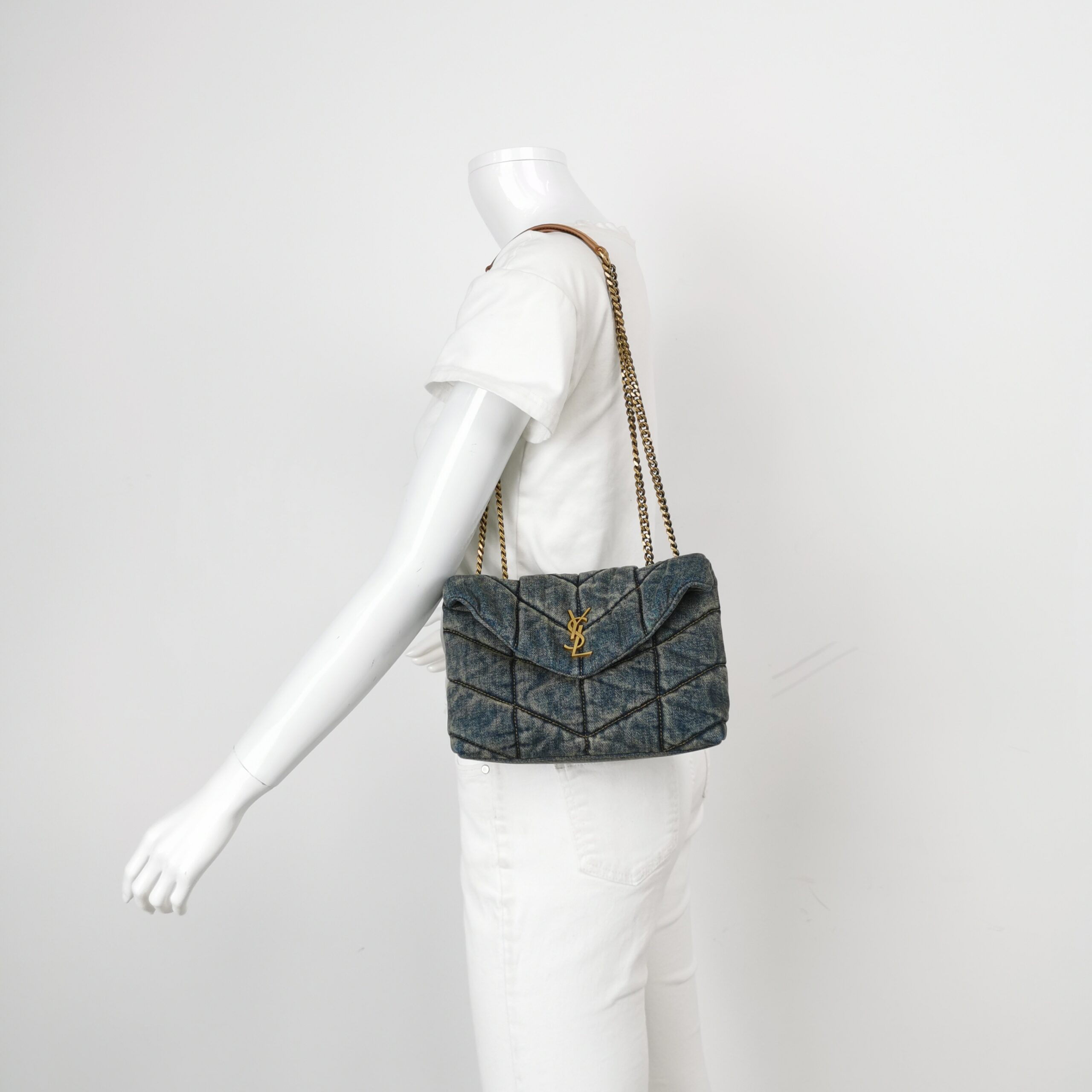 Saint Laurent Acid Wash Denim Loulou Small Shoulder Bag with Gold Hardware view 2