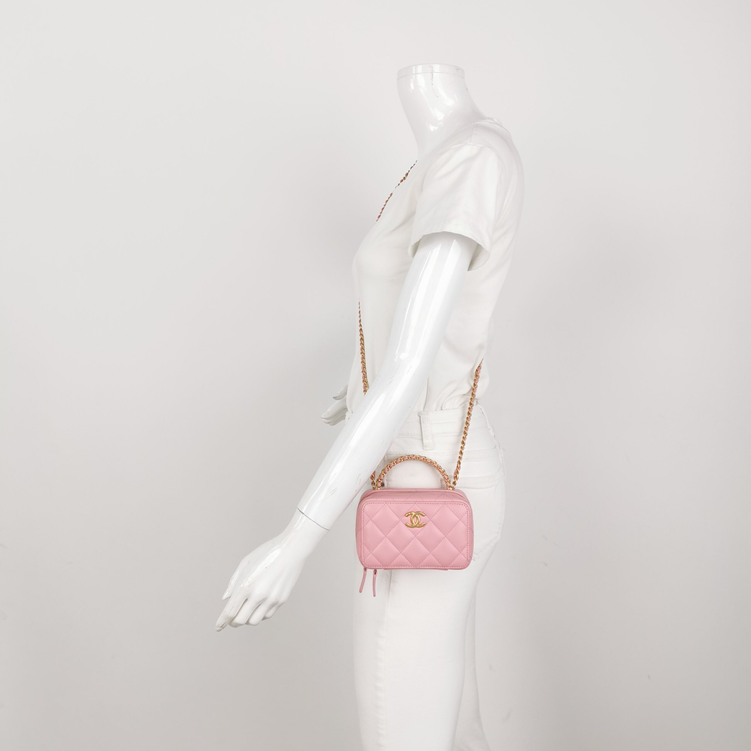 Chanel Pink Caviar Leather Vanity Case with Gold Hardware view 2